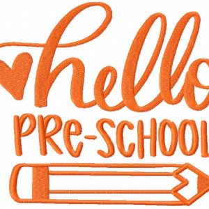 Hello pre-school heart pencil embroidery design