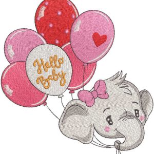 Hello baby elephant embroidery design