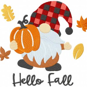 Hello fall gnome embroidery design
