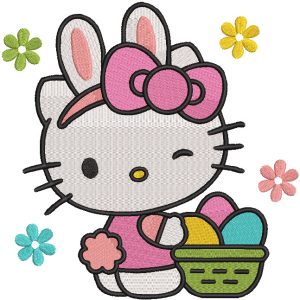 Hello kitty bunny ears and eggs basket embroidery design
