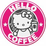 Hello kitty coffee embroidery design