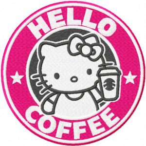 Hello kitty coffee embroidery design