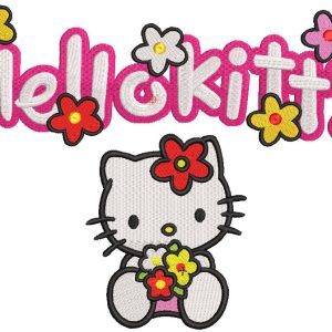 Hello kitty logo with kitty embroidery design