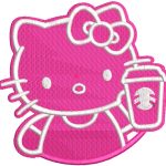 Hello kitty with coffee cup embroidery design