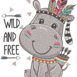 Hippo wild and free embroidery design