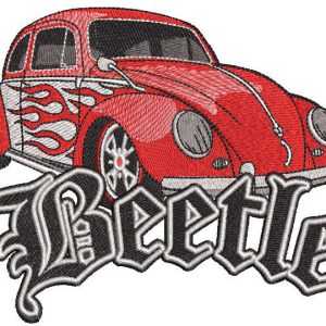 Hot wheels style beetle embroidery design