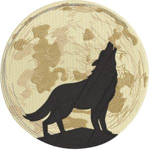 Howling Wolf against the moon embroidery design