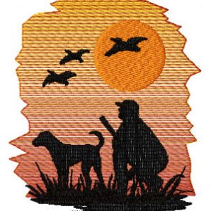 Hunter and dog embroidery design