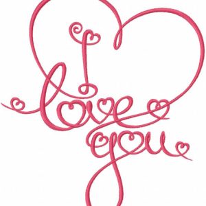 I love you hearts and swirl embroidery design