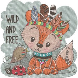 Indian fox and bird embroidery design