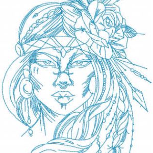 Indian girl with feathers and a rose embroidery design