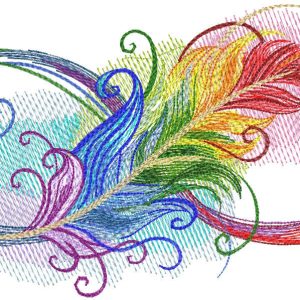 Infinity rainbow feathers embroidery design