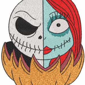 Jack and Sally from pumpkin embroidery design