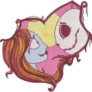 Jack and Sally broken heart embroidery design