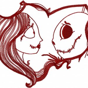 Jack and Sally broken heart one color embroidery design