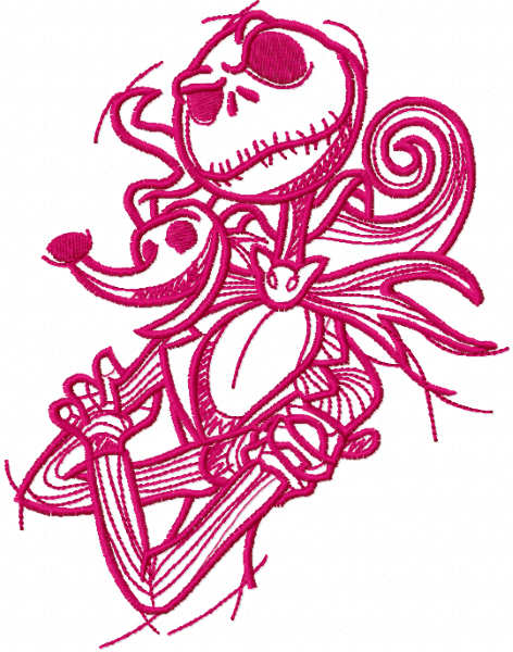 Jack and spooky one colored embroidery design