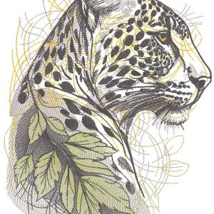 Jaguar branch sketch embroidery design