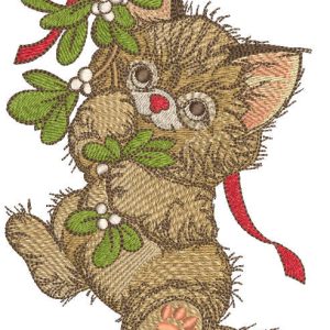 Kitten celebrates christmas embroidery design