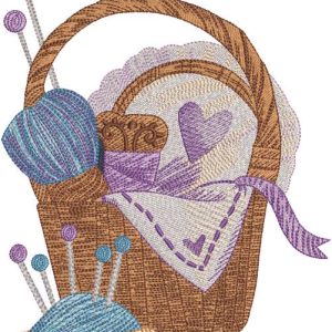 Knitting basket and needle cushion embroidery design