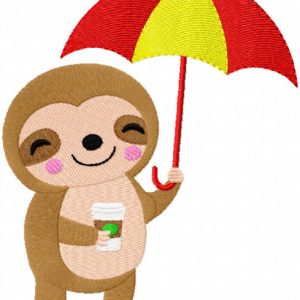 Koala with coffee and umbrella embroidery design