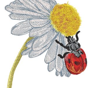 Ladybug on chamomile embroidery design