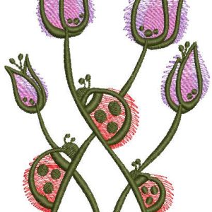 Ladybugs violet flowers embroidery design