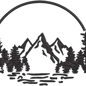 Landscape trees and mountain embroidery design