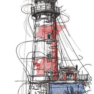 Lighthouse sketch art embroidery design