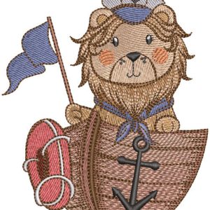 Lion captain on a ship embroidery design