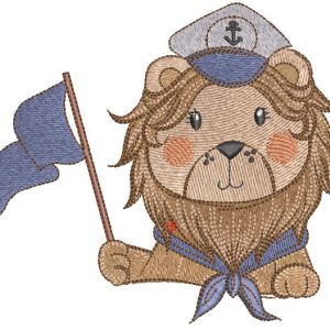 Lion captain with flag embroidery design