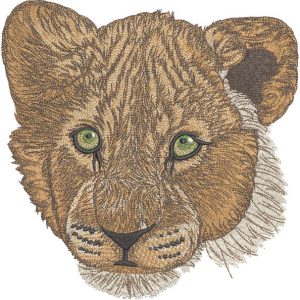 Lion cub with green eyes embroidery design
