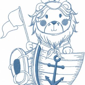 Lion in boat one colored embroidery design