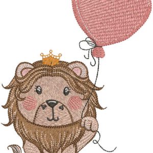 Lion king with heart balloon embroidery design