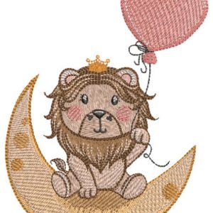Lion king on a crescent moon with balloon embroidery design