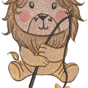Lion with fishing rod catching star embroidery design