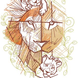 Lioness with cubs geometry style embroidery design