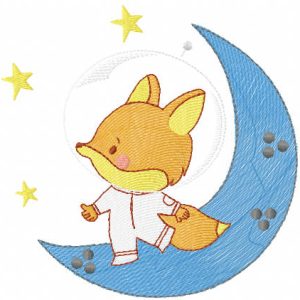Little fox astronaut embroidery design