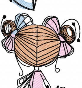 Little girl with bear toy embroidery design