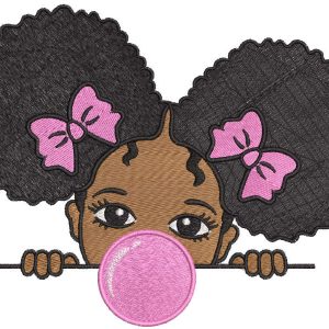 Little girl with bubble gum embroidery design