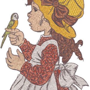 Little girl with parrot embroidery design