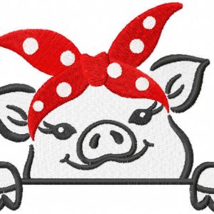 Little pig with red bandana embroidery design