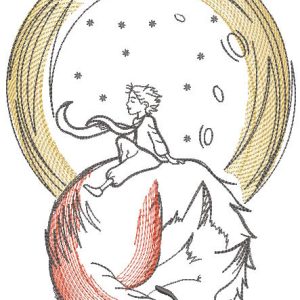 Little prince and sleeping fox embroidery design