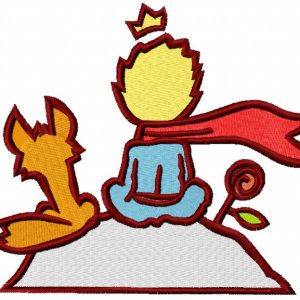 Little prince fox and rose embroidery design