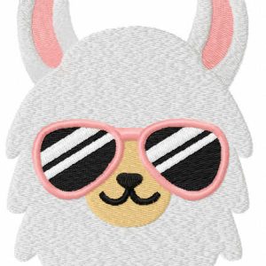Llama in pink sunglasses embroidery design