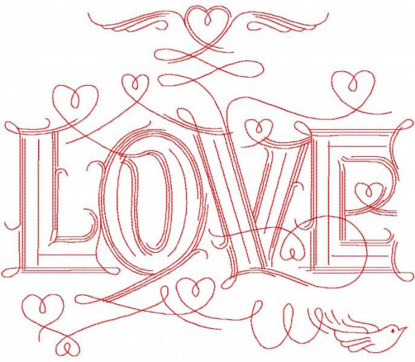 Love lettering embroidery design