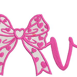 Love inscription with a bow embroidery design