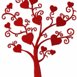 Loving heart tree embroidery design