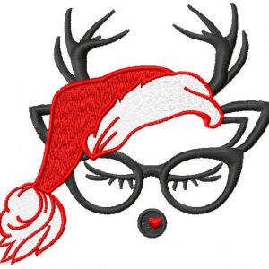 Loving Christmas deer with glasses embroidery design