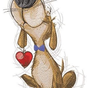 Loving dog with a heart embroidery design