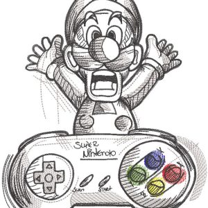 Luigi nintendo joystick sketch embroidery design